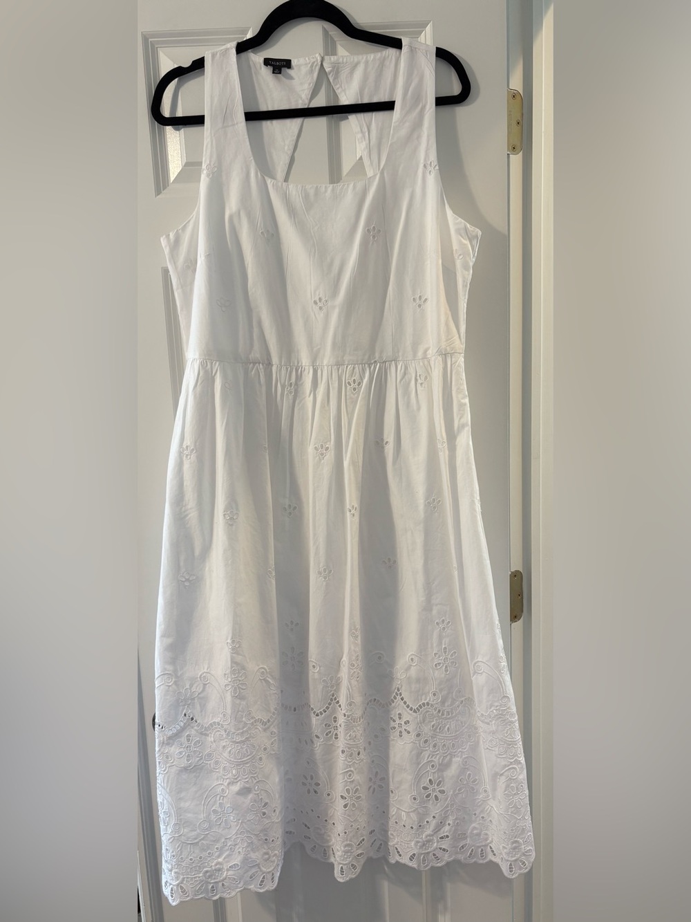 Talbots 100% Cotton White Eyelet Midi Dress with Square Neck - Size 12 - Picture 3 of 6